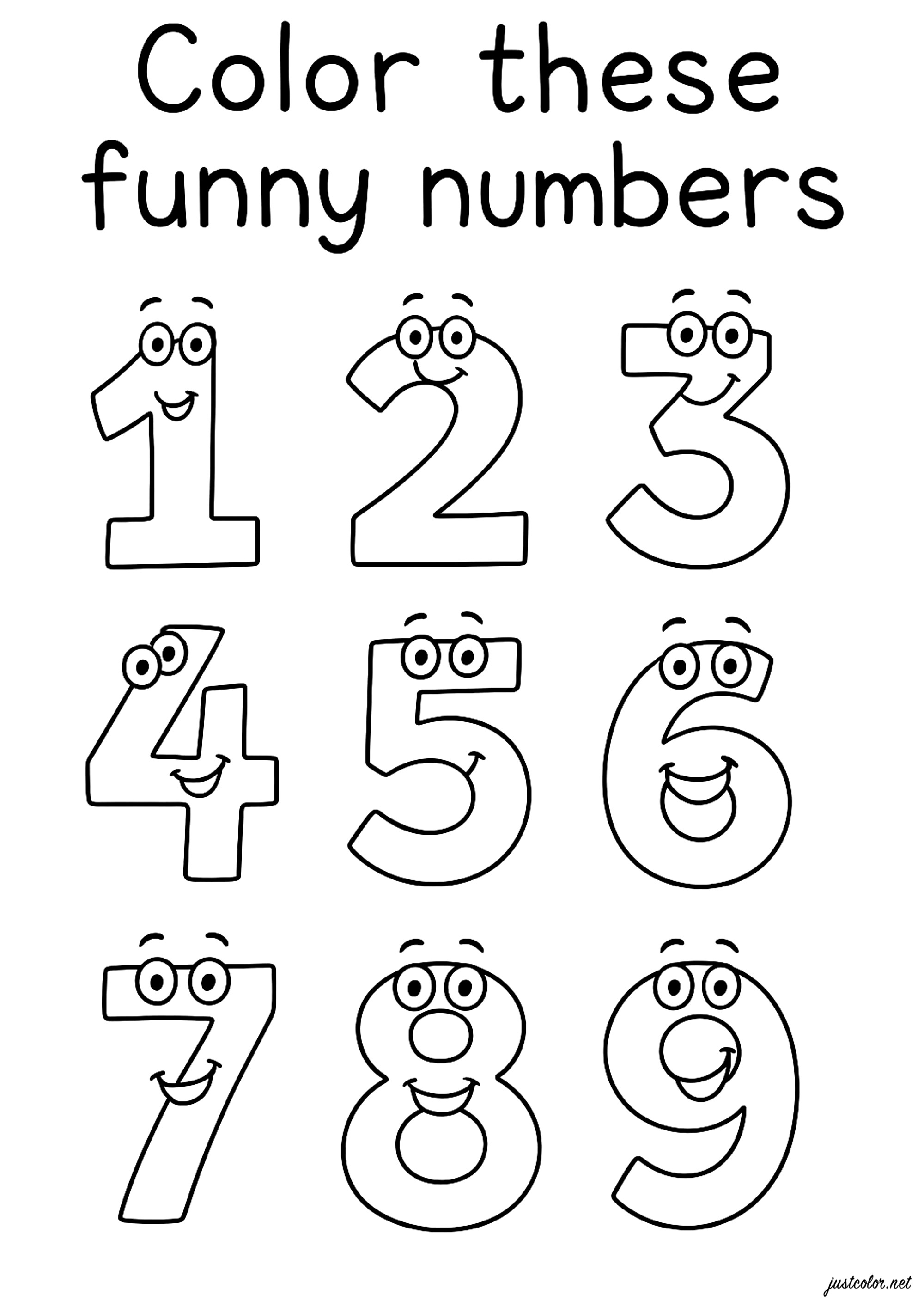 Funny smiling figures (Printable Number Coloring Page for Kids)