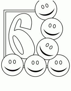 Coloring page numbers free to color for kids : Six