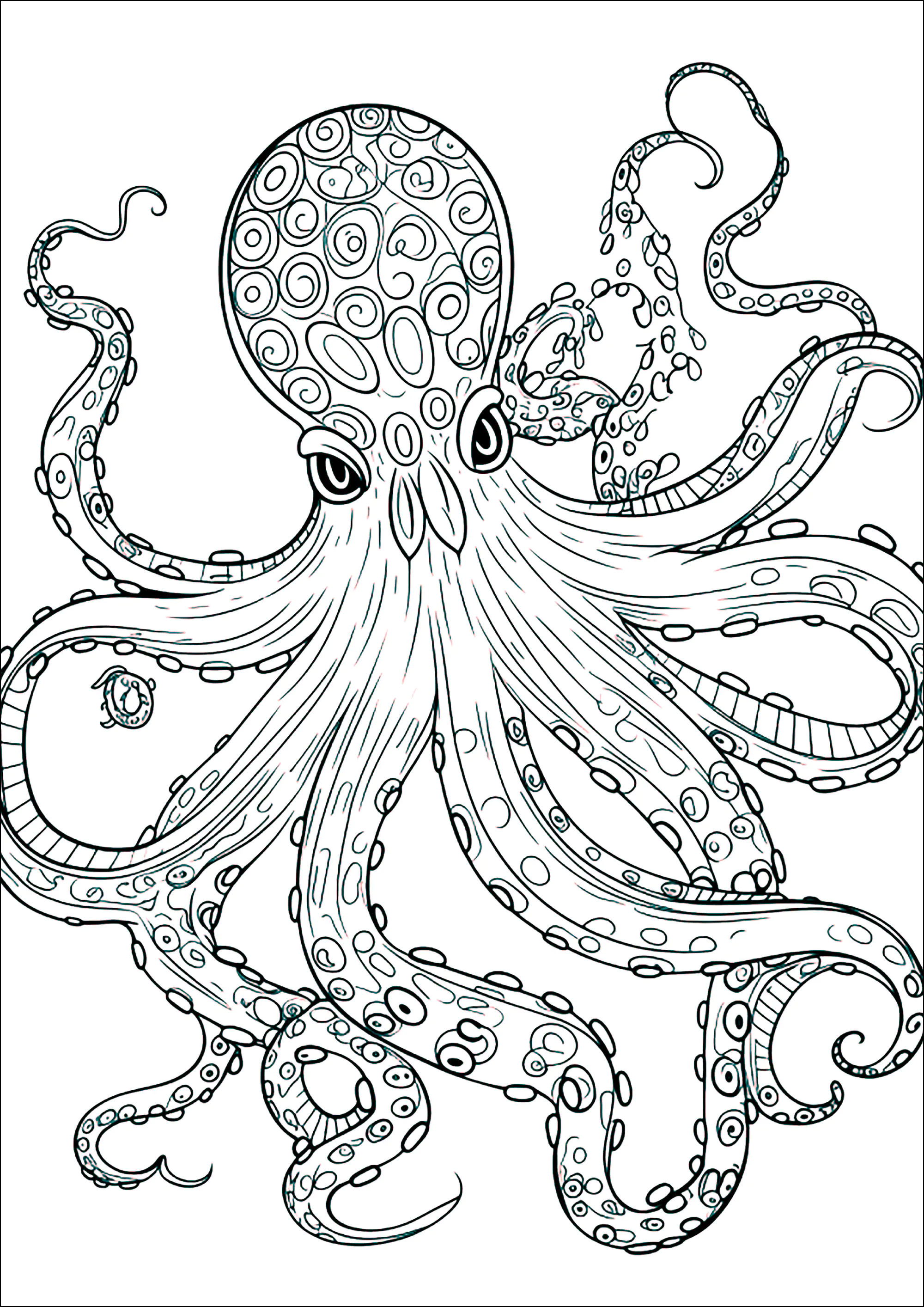 Scary octopus (Printable Octopuses Coloring Page for Kids)