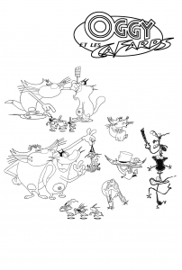 Coloring page oggy and the cockroaches for children