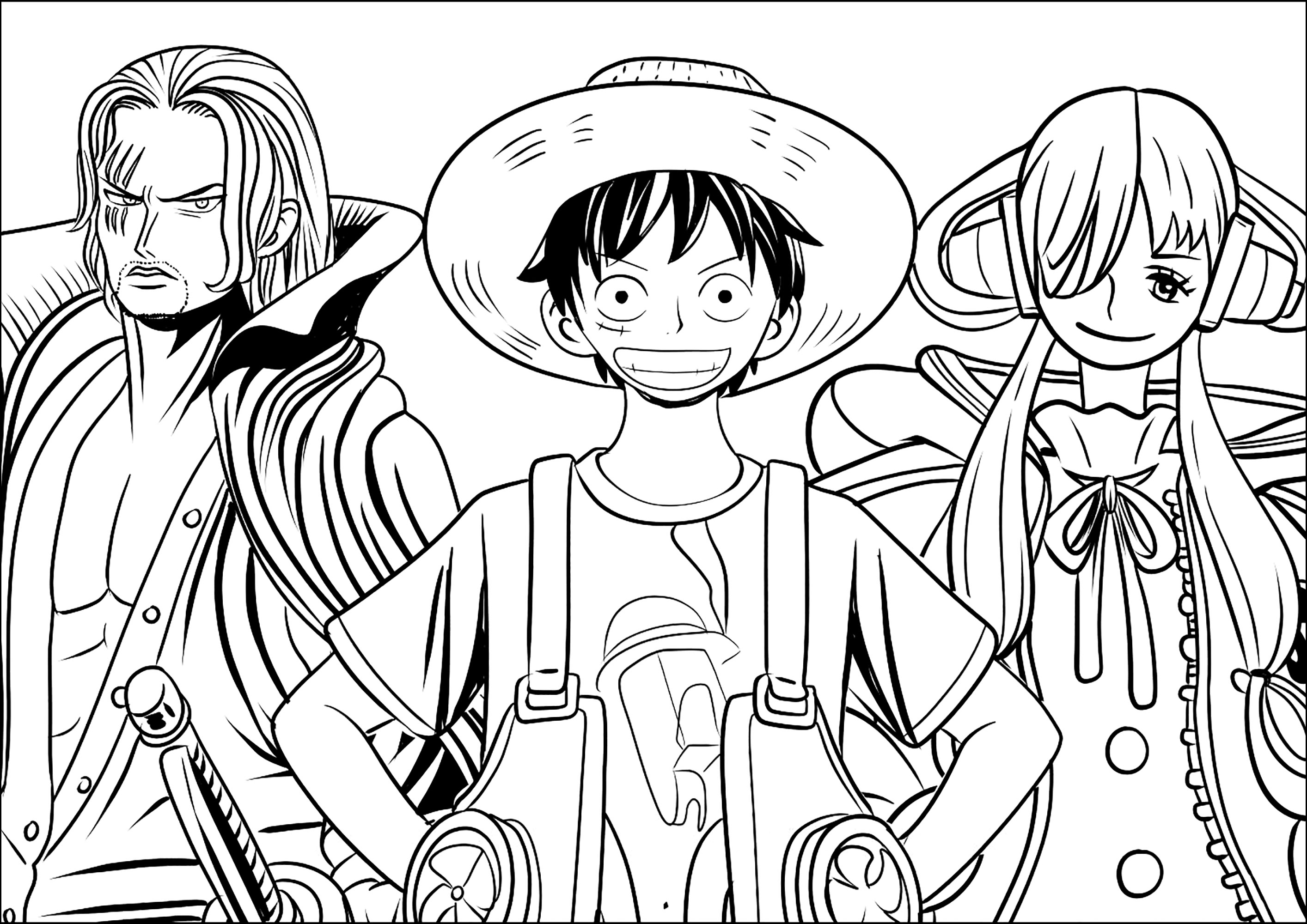 One Piece's main characters. Monkey D. Luffy, Roronoa Zoro, et Nami