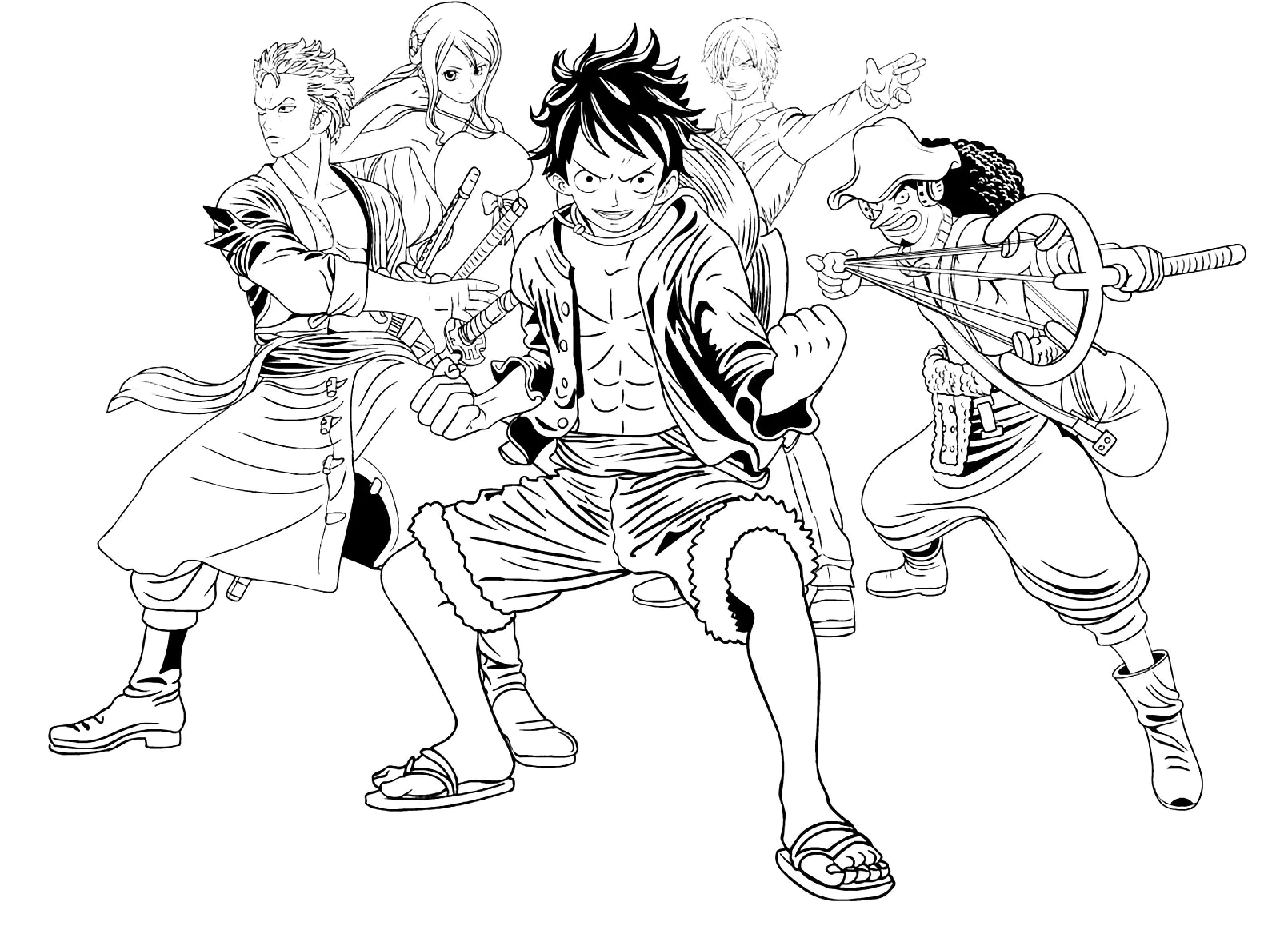 Various pirates from the One Piece manga (Printable Coloring Page for Kids)