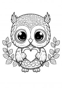 Pretty owl with a heart (Coloring Page)