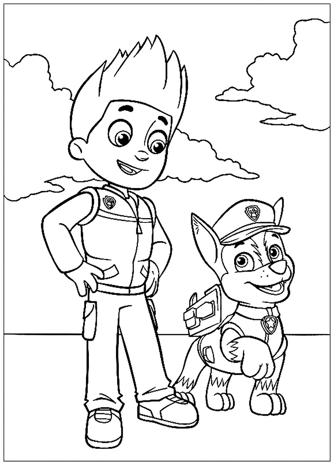 Simple Patrol coloring pages for kids: Chase with Ryder