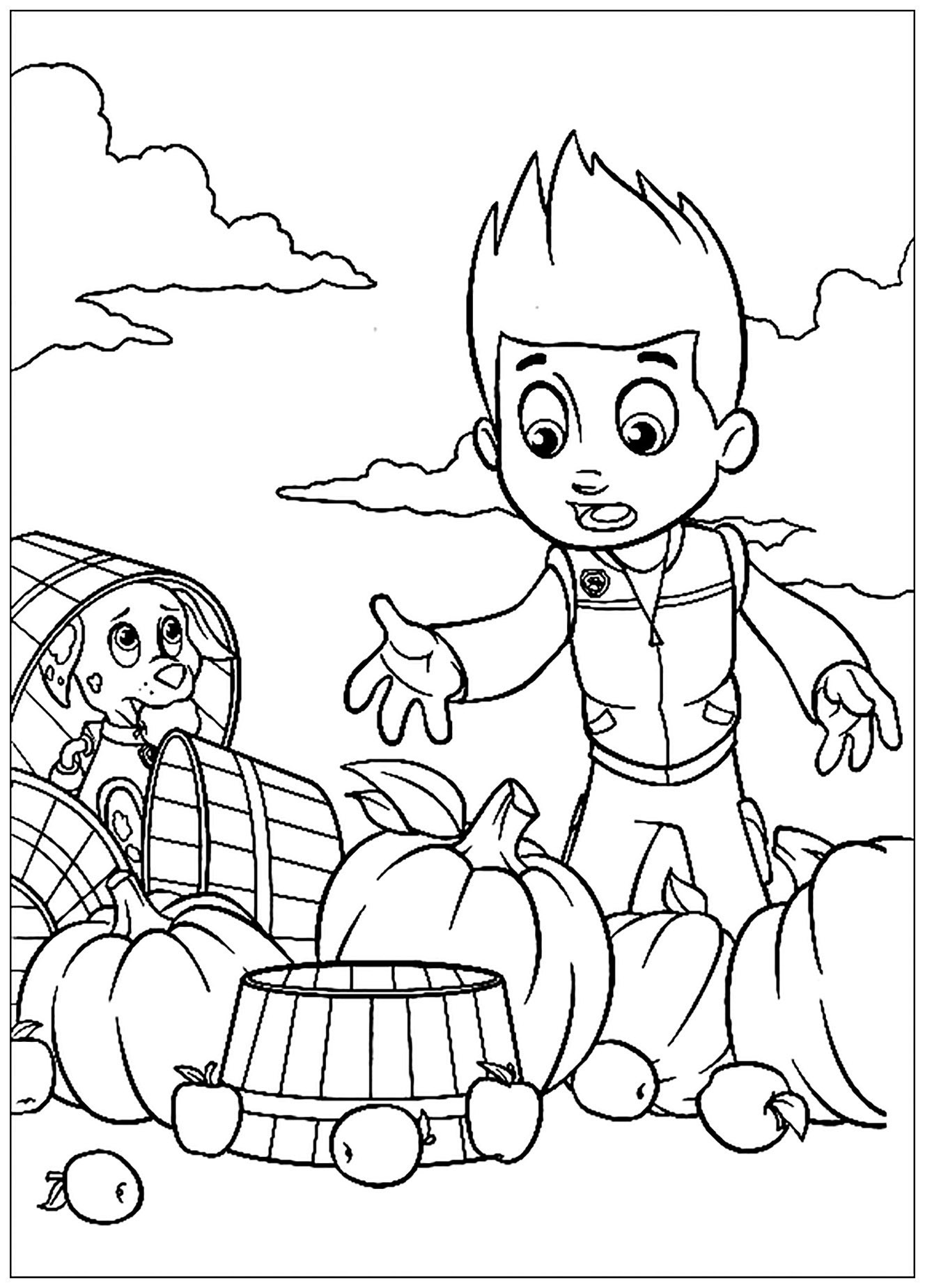 Beautiful Patrol coloring page, simple, for children : Ryder is not happy