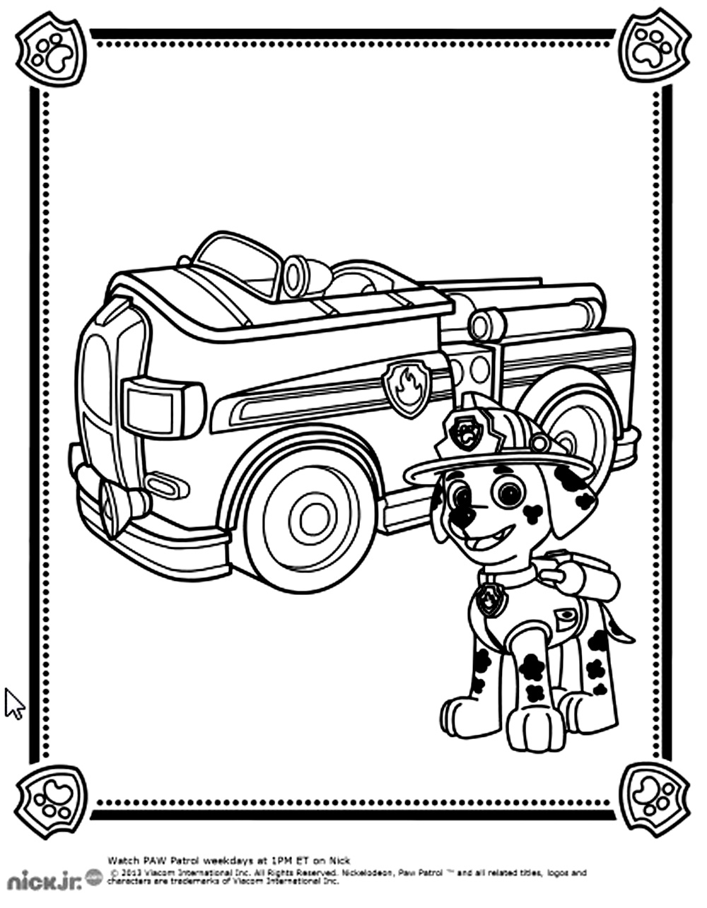 The fire dog in front of his truck!