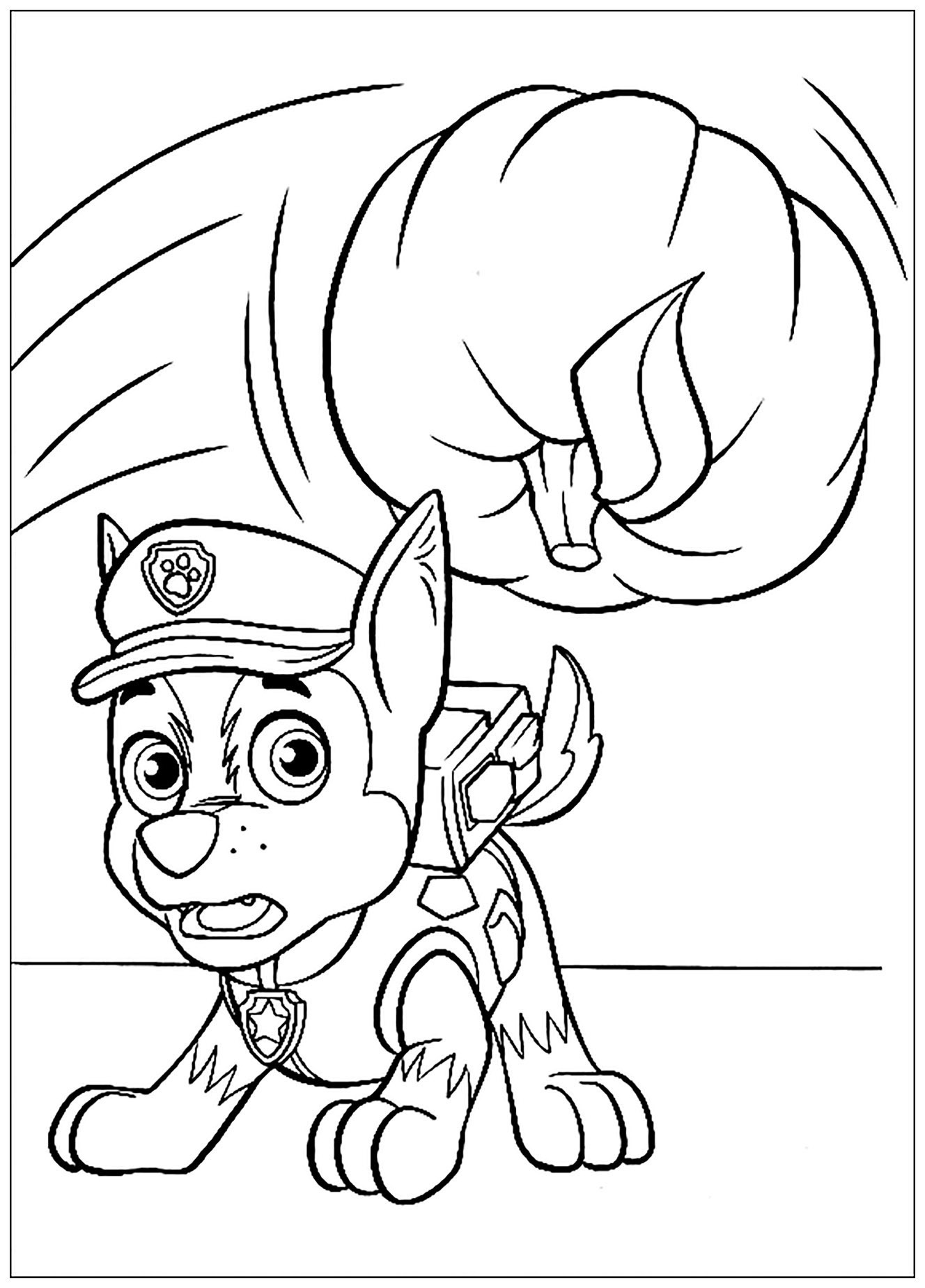 Super simple Patrouille coloring page: Chase and a pumpkin