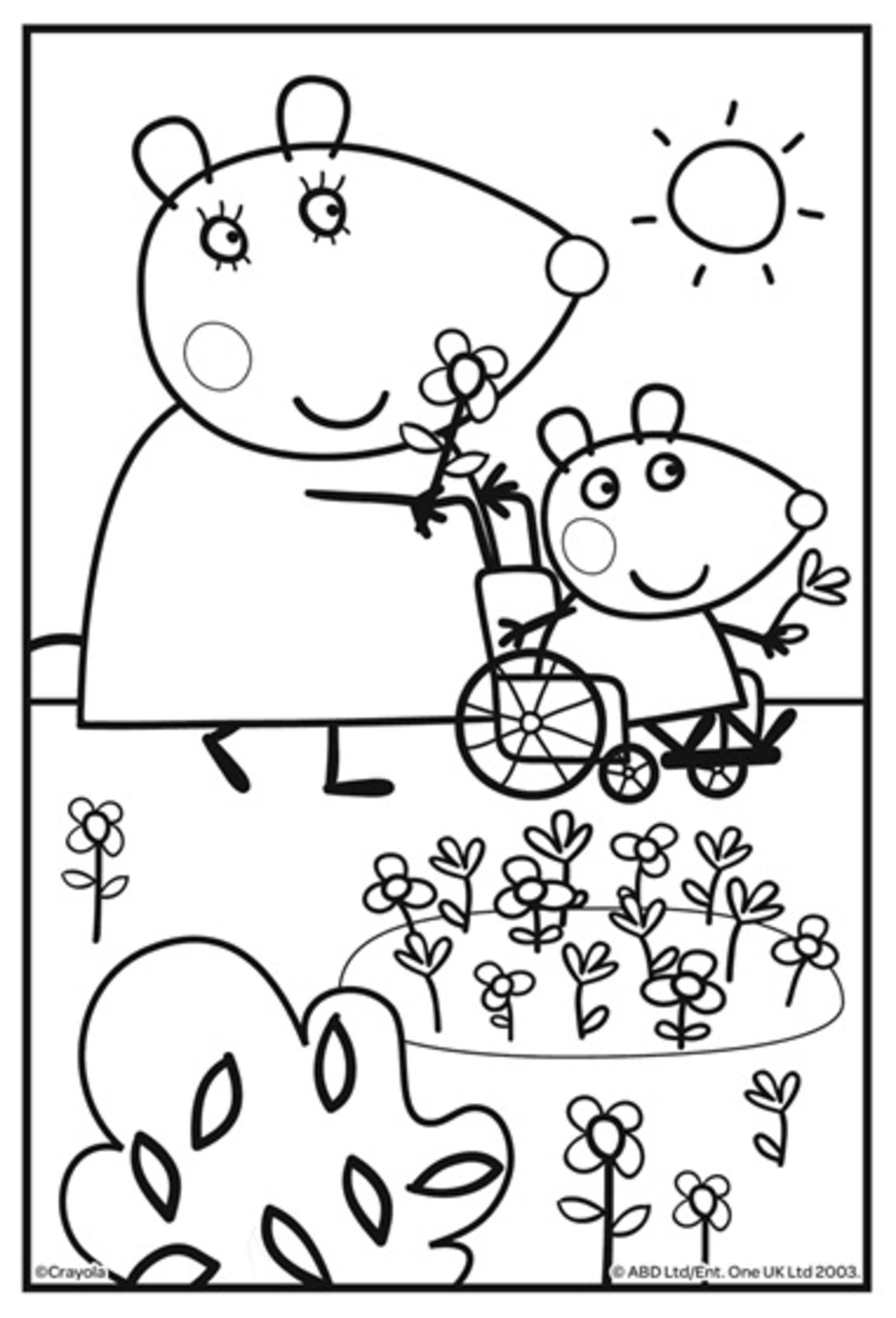 Peppa Pig In A Wheelchair With Her Daddy Peppa Pig Coloring Pages For peppa-pig-in-a-wheelchair-with-her-daddy-peppa-pig-coloring-pages-for