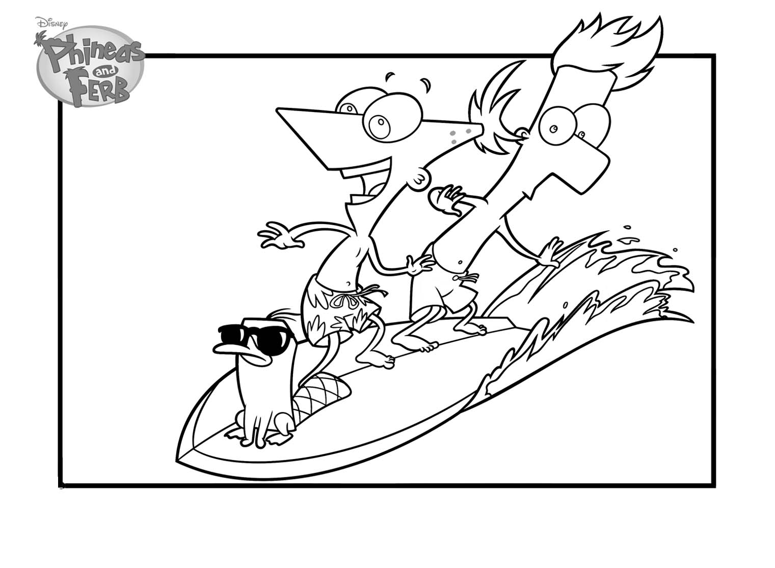 Drawing of Phineas and Ferb (Disney) to print and color