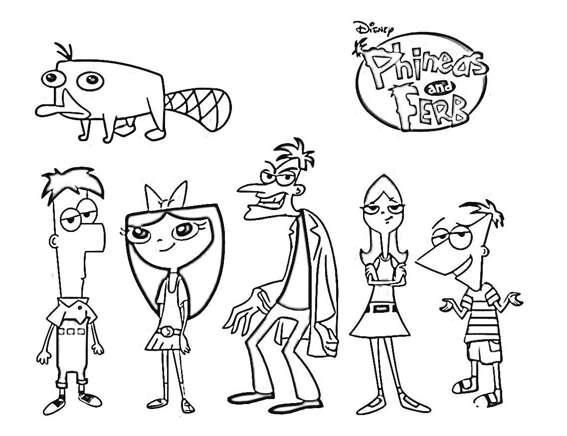 Incredible Phineas and Ferb (Disney) coloring pages, simple, for children