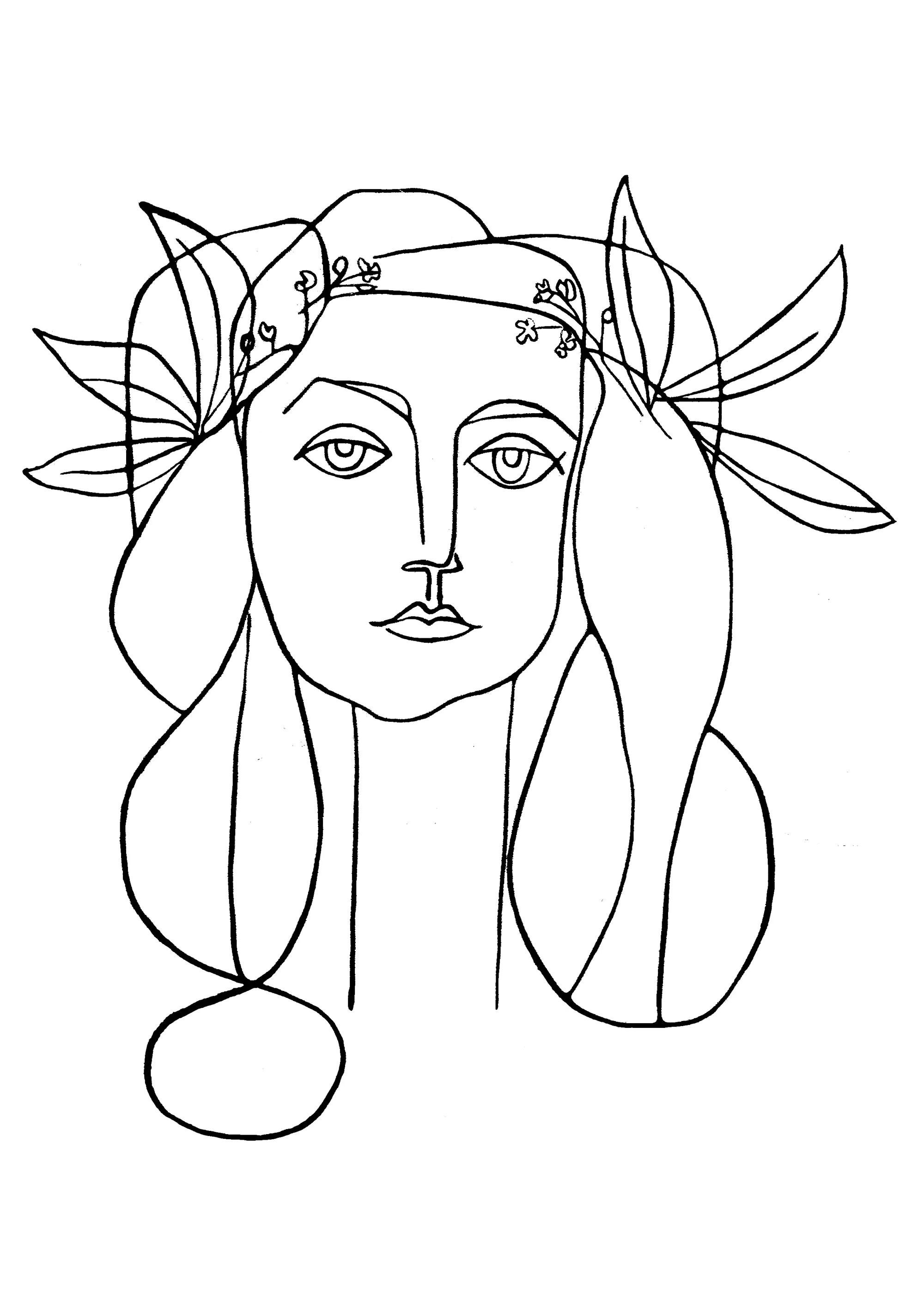 Simple face of a woman, by Pablo Picasso (Printable Coloring Page for Kids)