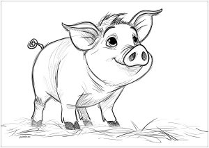 Simple pig drawing to color