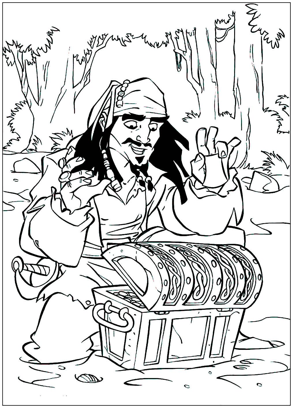 Color this picture in time to get the treasure before Jack Sparrow does!