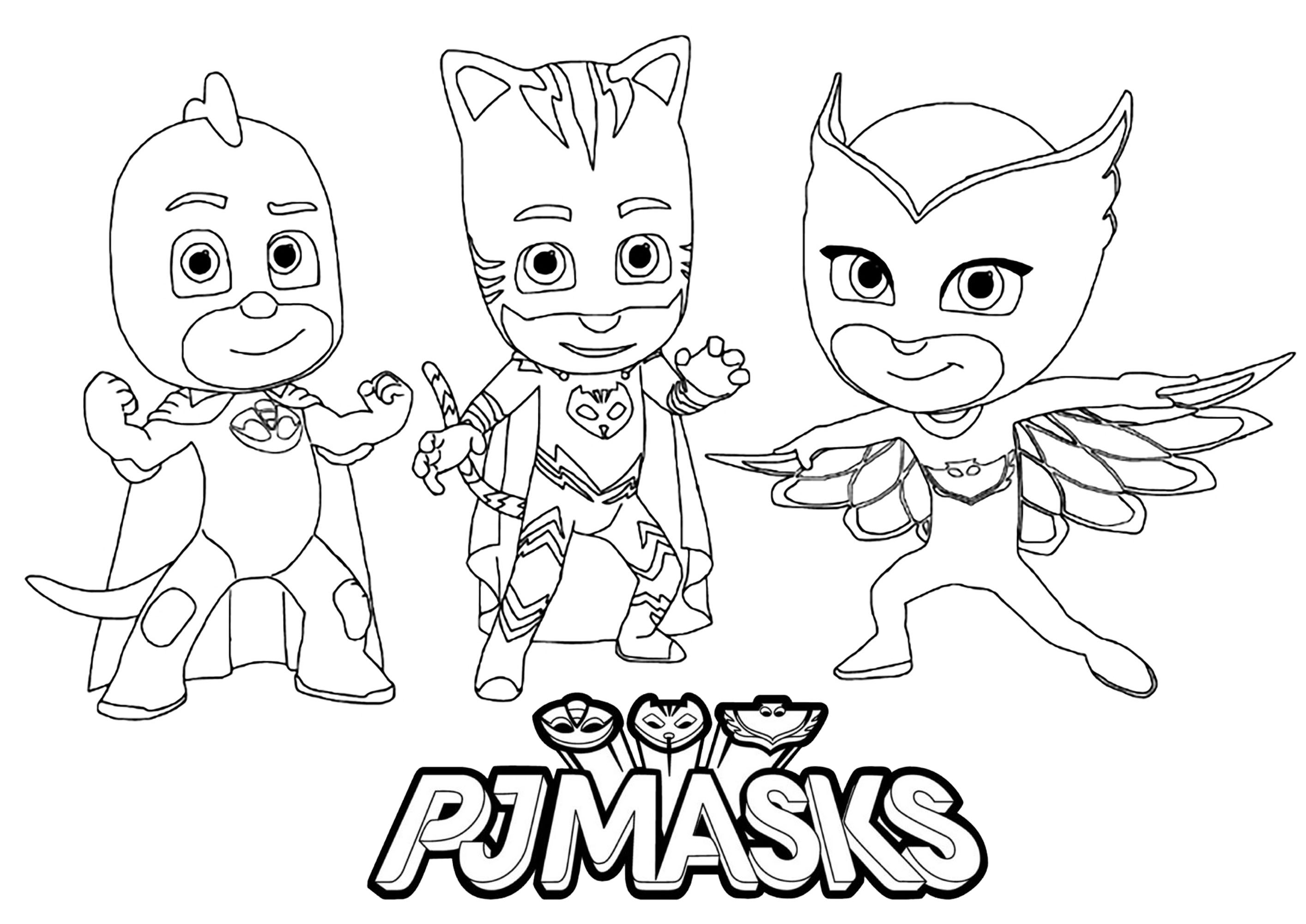 PJ Masks characters with the series logo