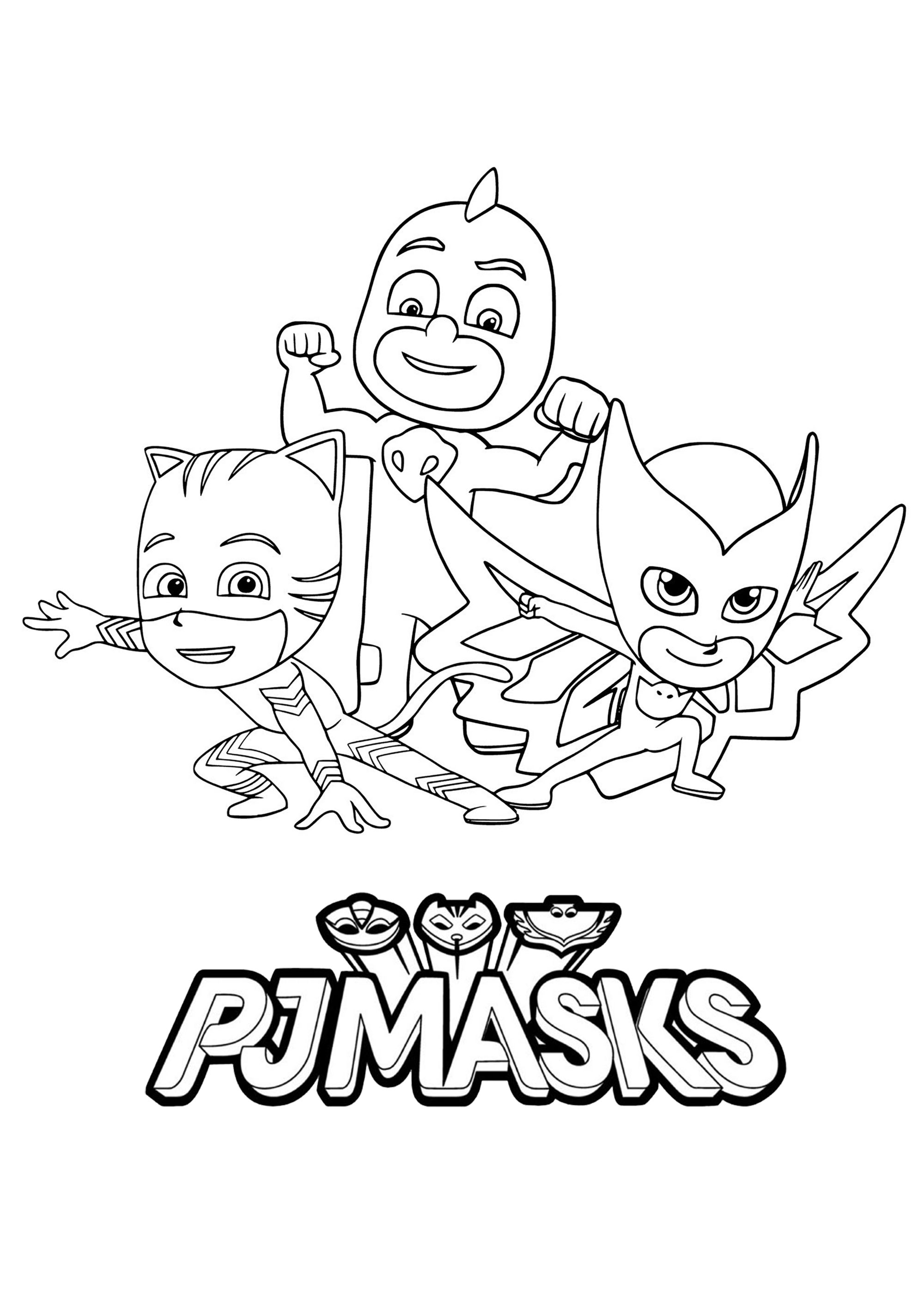 Catboy, Owlette and Gekko : free superheroes drawing to print and color