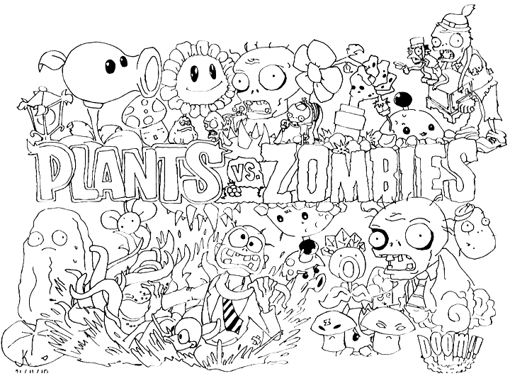 Plants vs Zombie easy coloring pages for kids