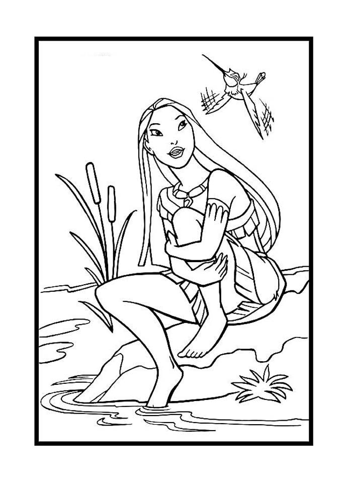 Drawing of Pocahontas to download and print for children