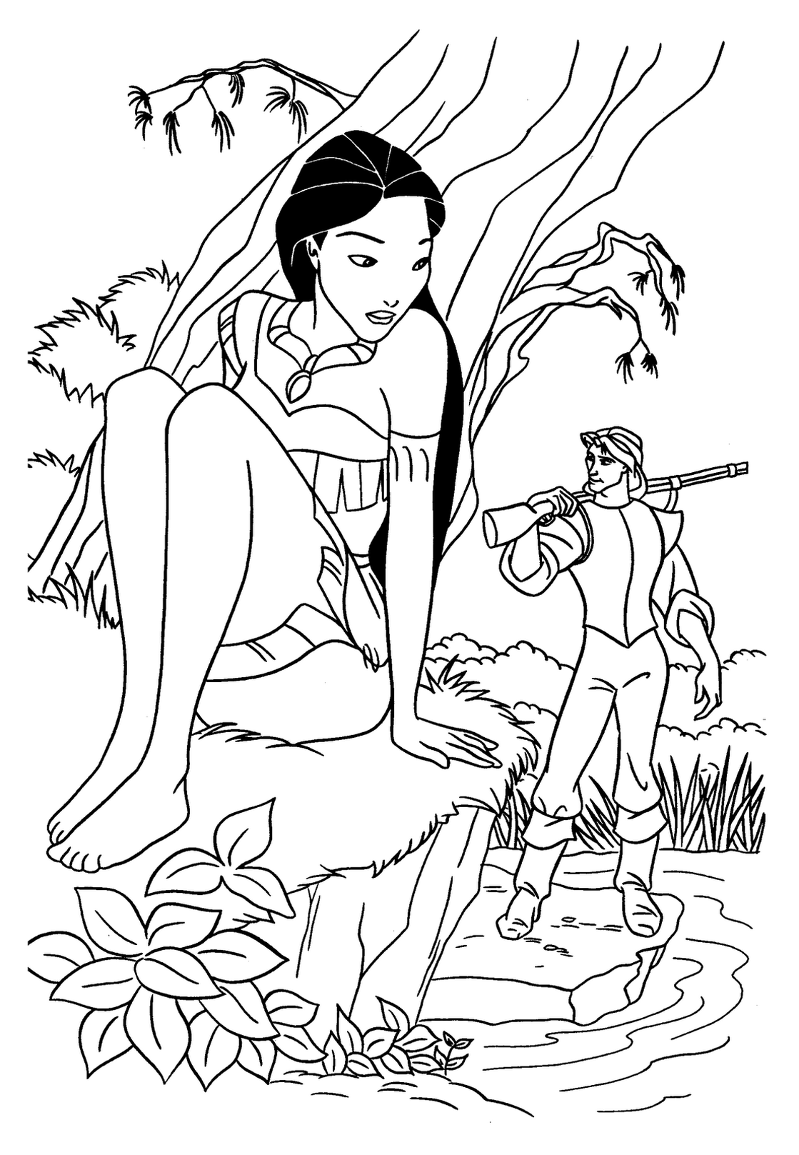 Nice simple Pocahontas coloring pages for kids