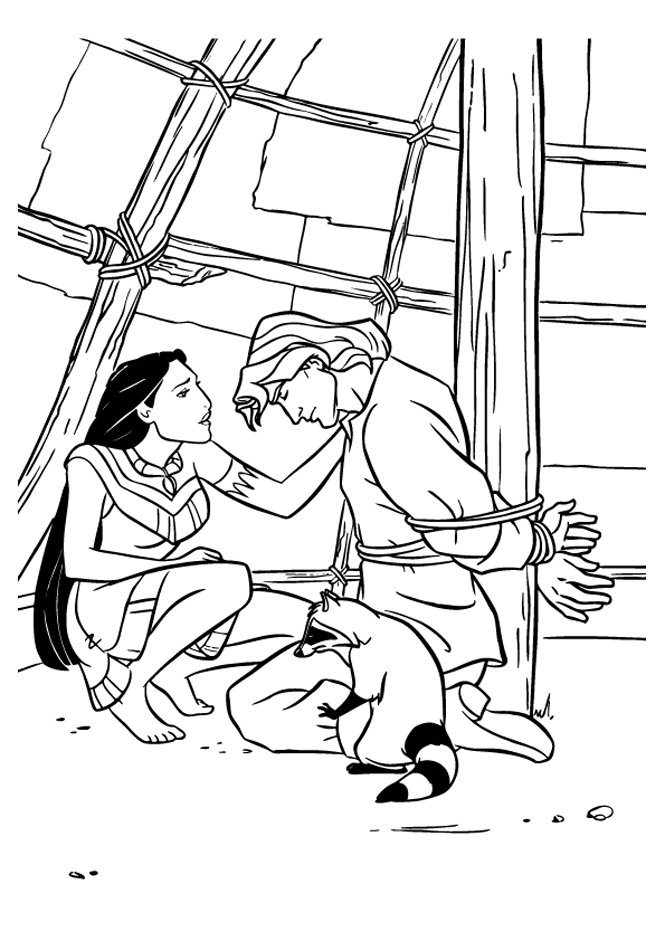 Drawing of Pocahontas to print and color