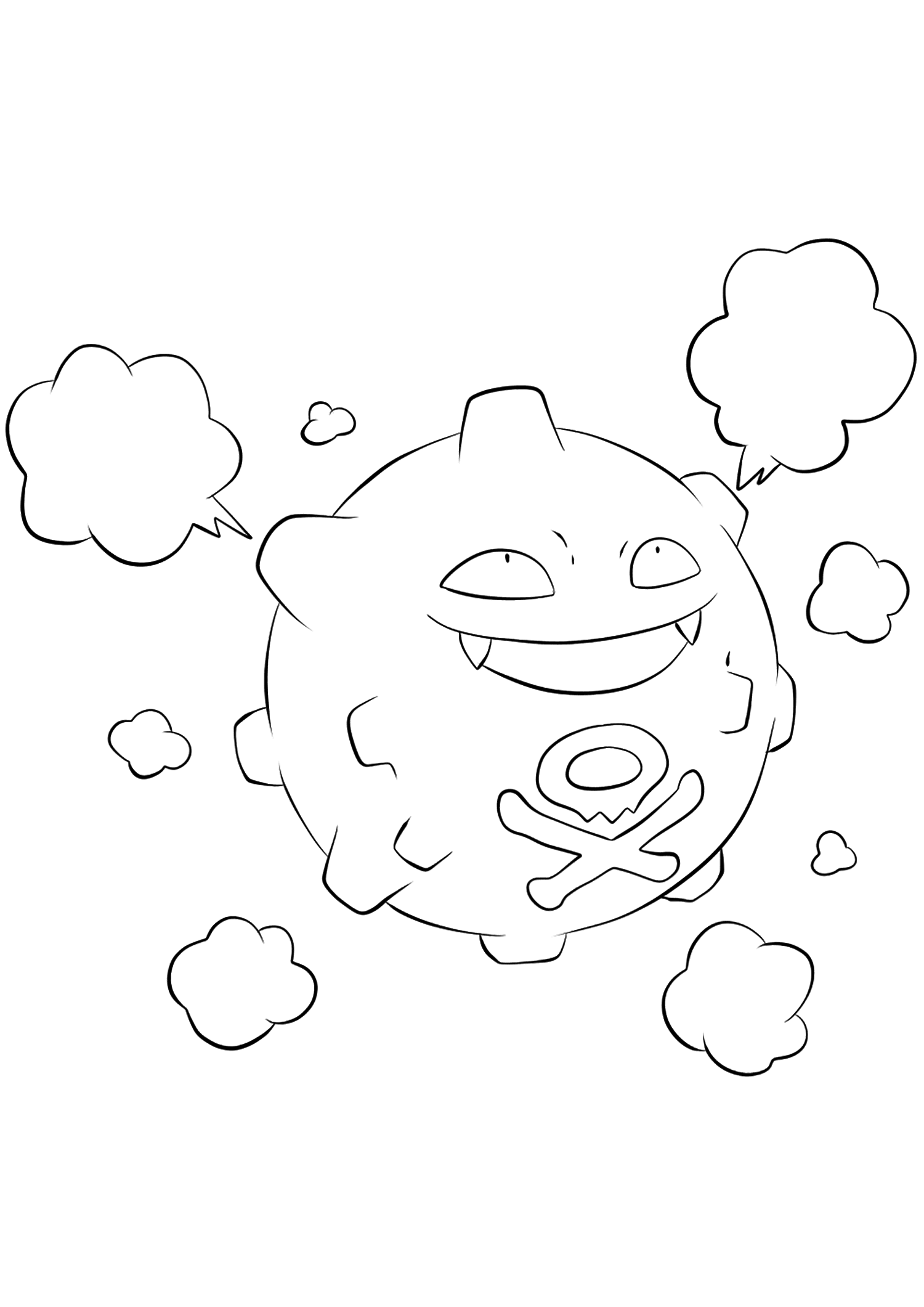 Koffing (No.109). Koffing Coloring page, Generation I Pokemon of type PoisonOriginal image credit: Pokemon linearts by Lilly Gerbil on Deviantart.Permission:  All rights reserved © Pokemon company and Ken Sugimori.