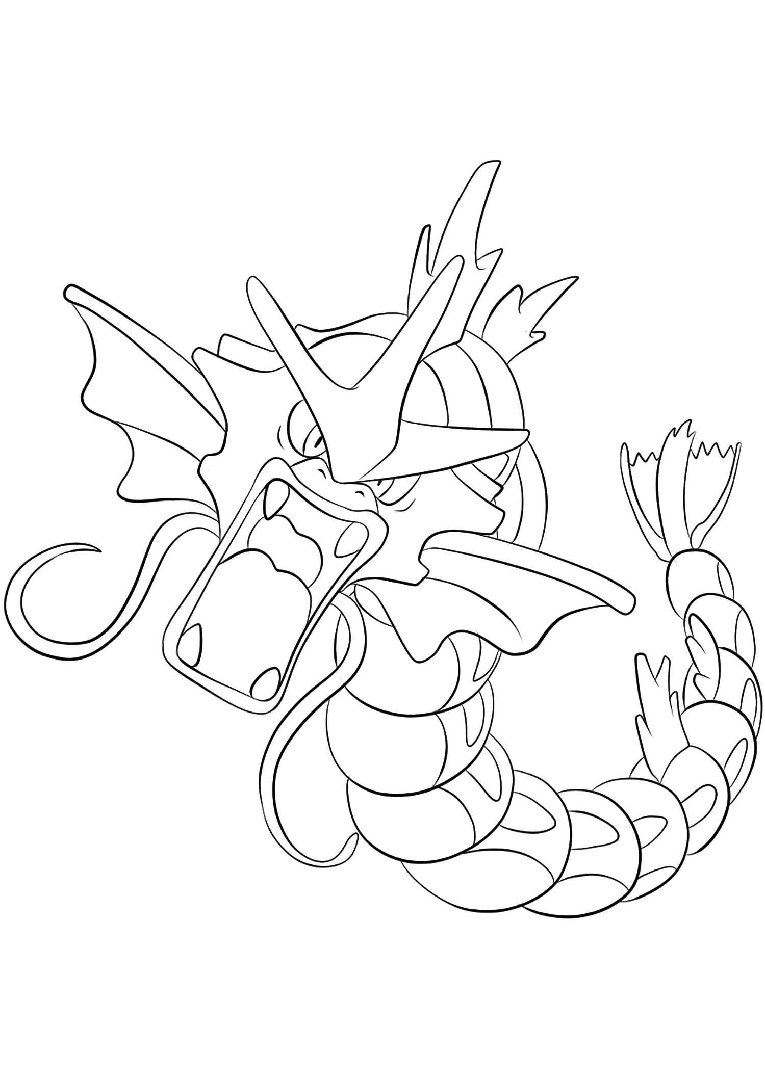 Gyarados (No.130). Gyarados Coloring page, Generation I Pokemon of type Water and FlyingOriginal image credit: Pokemon linearts by Lilly Gerbil on Deviantart.Permission:  All rights reserved © Pokemon company and Ken Sugimori.