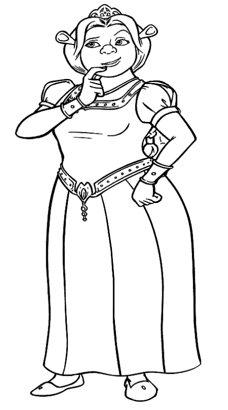 A pensive Princess Fiona (Printable Princess Coloring Page for Kids)