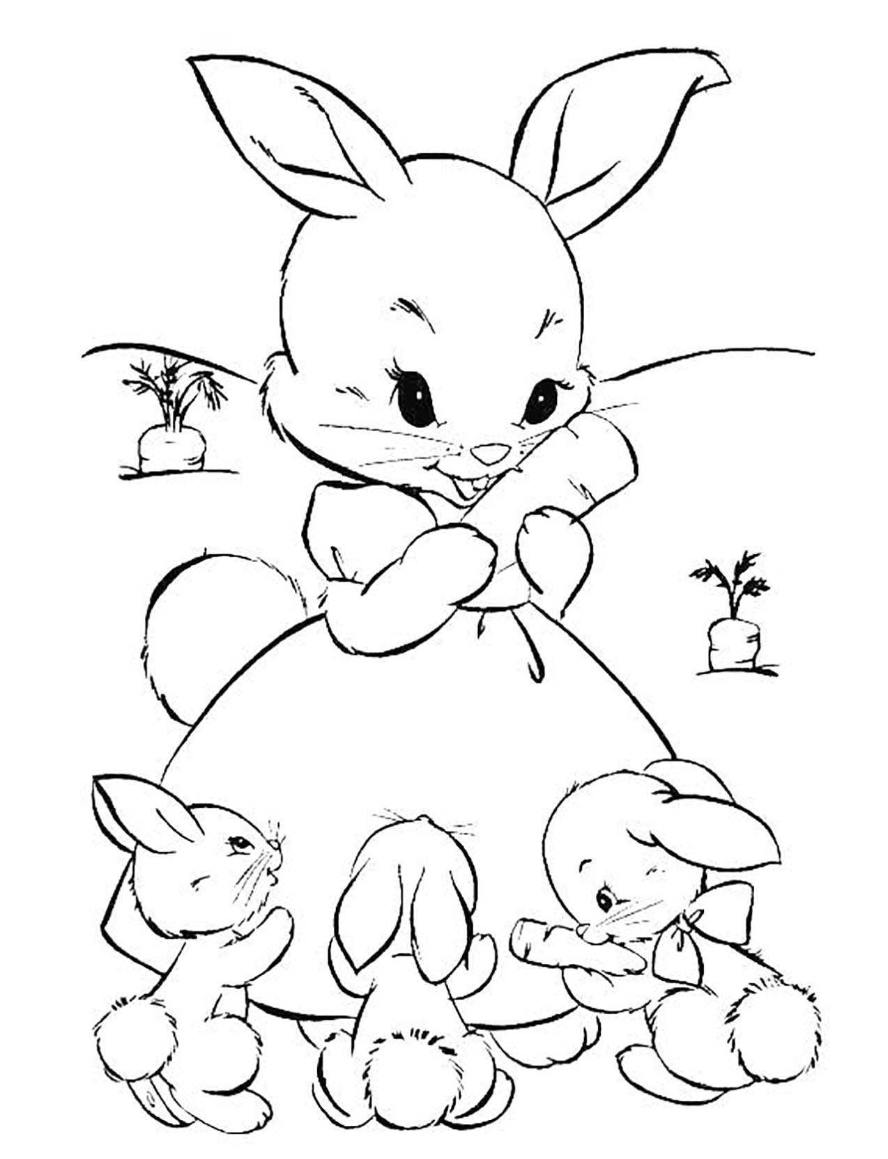 Free rabbit drawing to print and color - Rabbits & Bunnies Kids Coloring  Pages