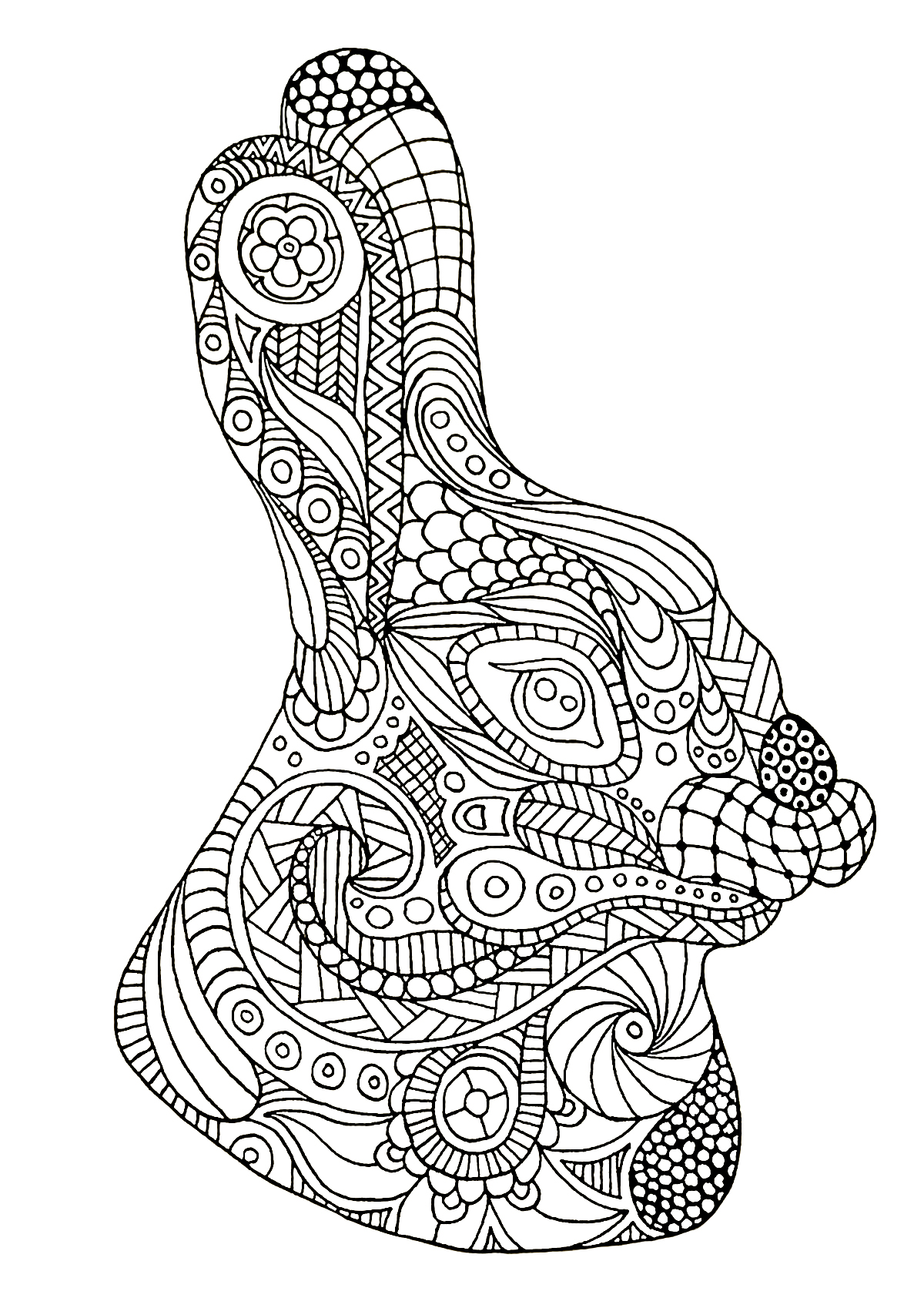 Rabbit head coloring pages (Zentangle)