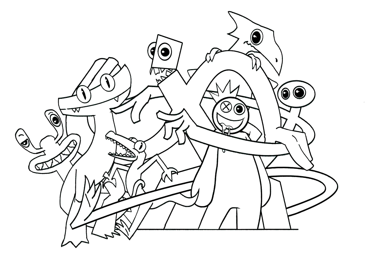 Drawing inspired by Rainbow Friends characters (Printable Coloring Page for Kids)