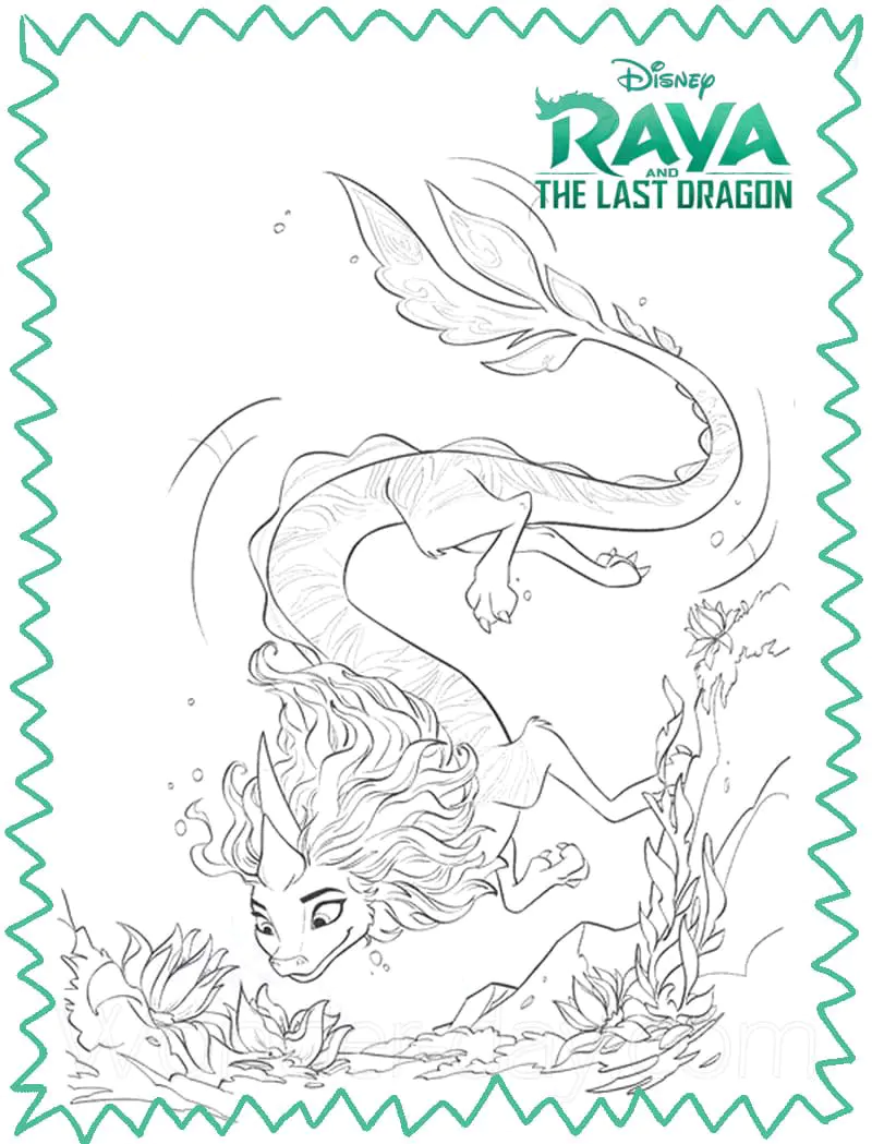 The dragon in the sea (Printable Raya and the Last Dragon Coloring Page for Kids)