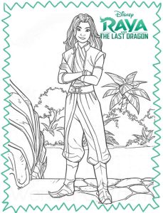 Raya coloring page with many details