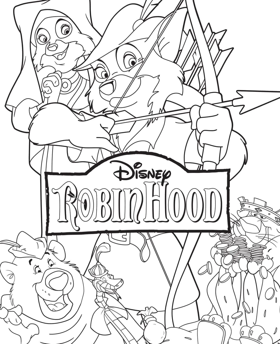 All Robin Hood characters (Printable Coloring Page for Kids)