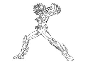 Printable Saint Seiya Coloring Page for Kids : Pegasus Seiya ready for battle