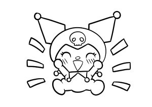 Printable Sanrio Coloring Page for Kids : Kuromi bursts with joy