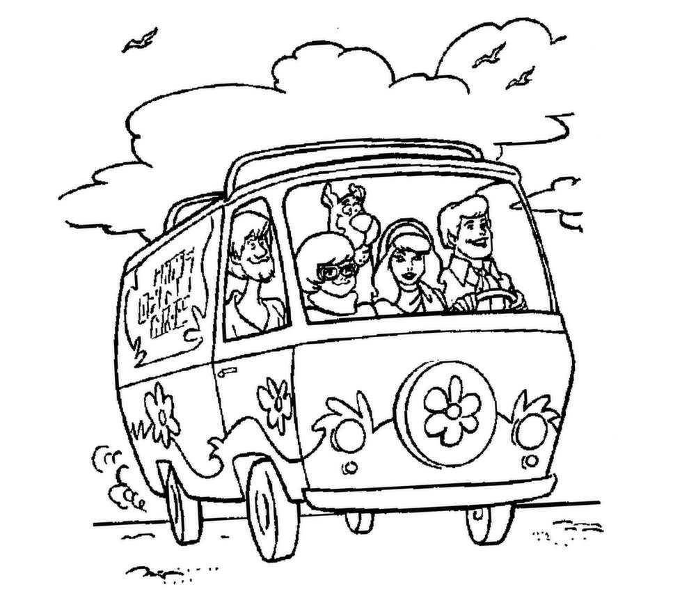 The Scooby-Doo team in their mini bus