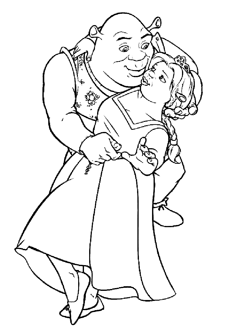 Image of Shrek and Fiona to print and color
