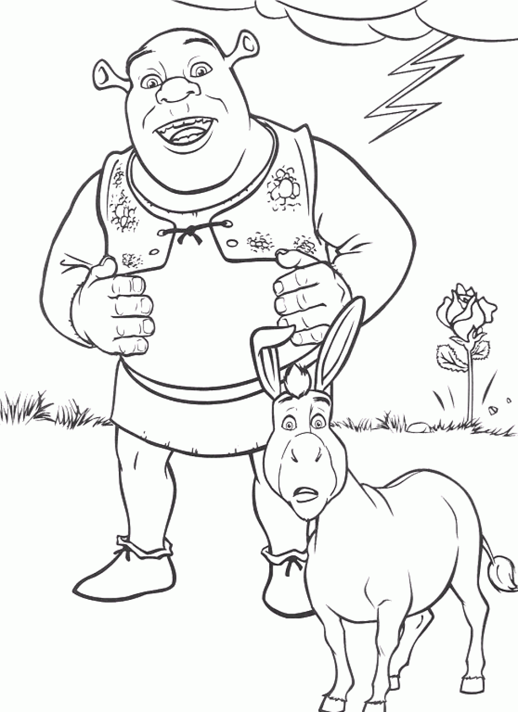 Another beautiful drawing to color of Shrek and the donkey