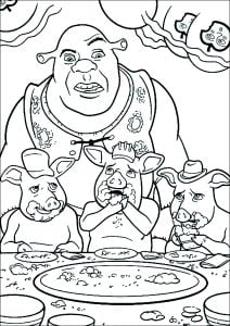 Shrek and the three little pigs (Coloring Page)