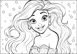 Pretty young mermaid surrounded by air bubbles