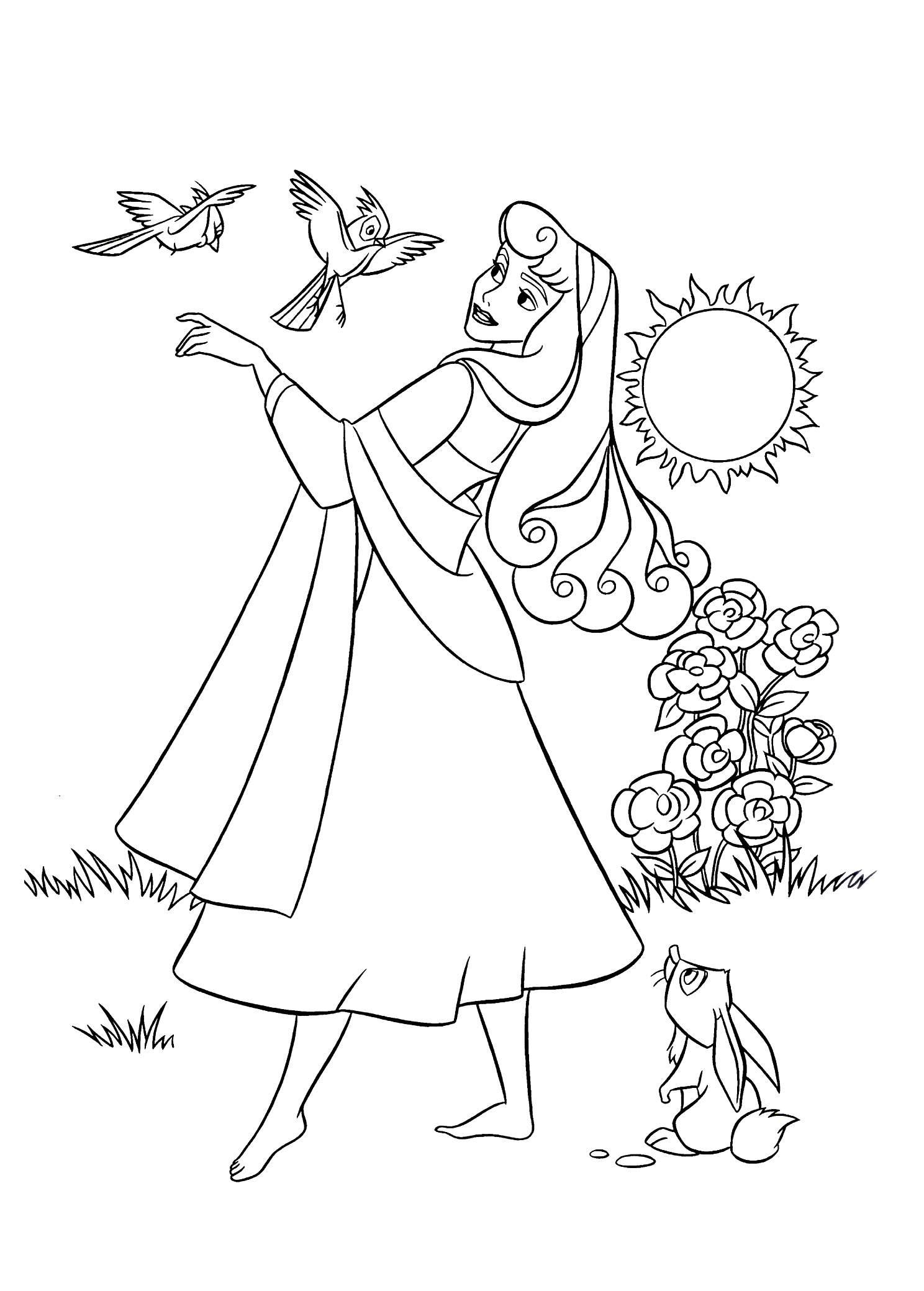 Aurora coloring page with birds