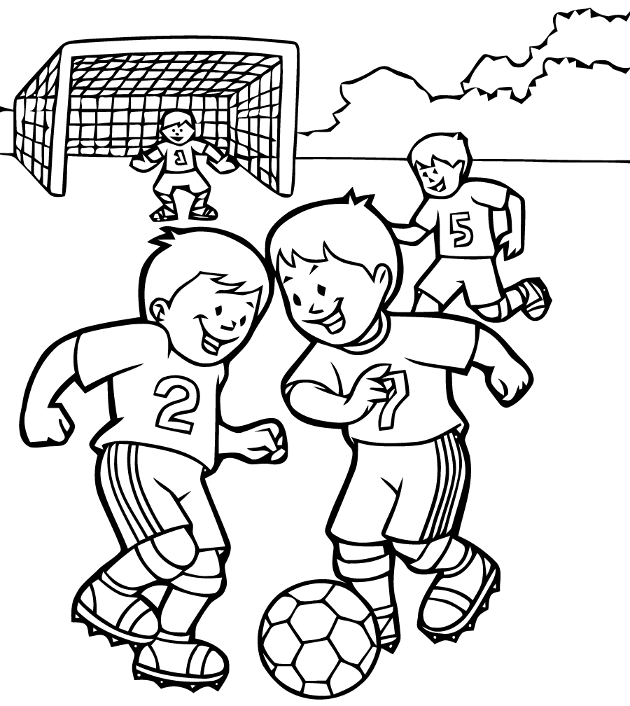 Children playing soccer to color