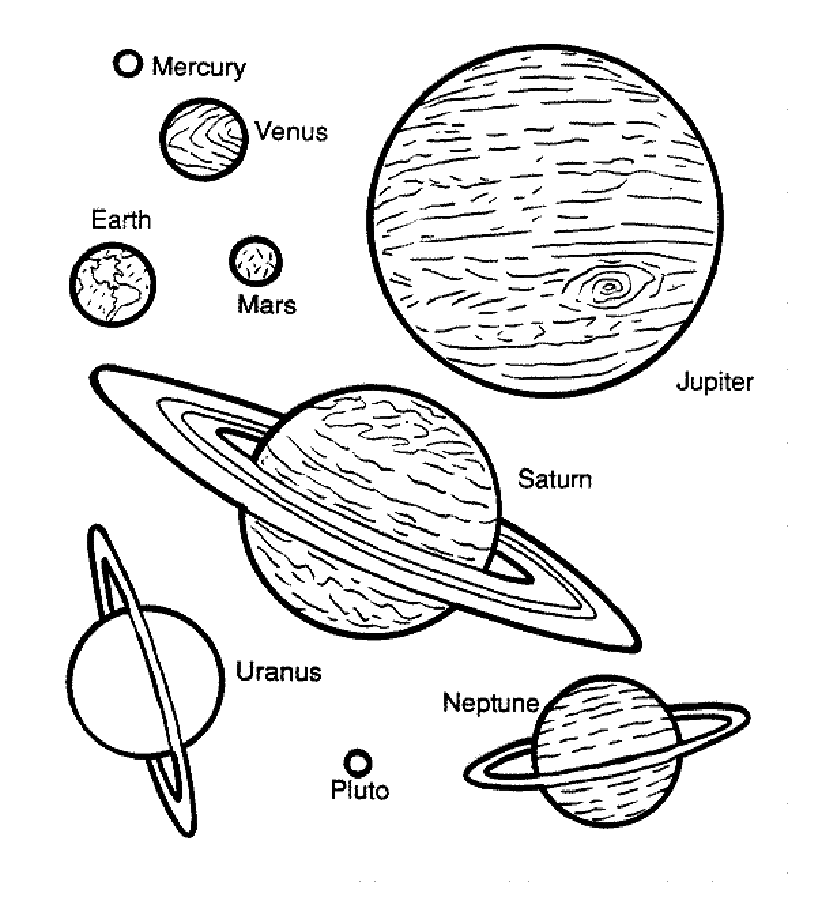 Drawing of Space (planets, galaxy) free to download and color