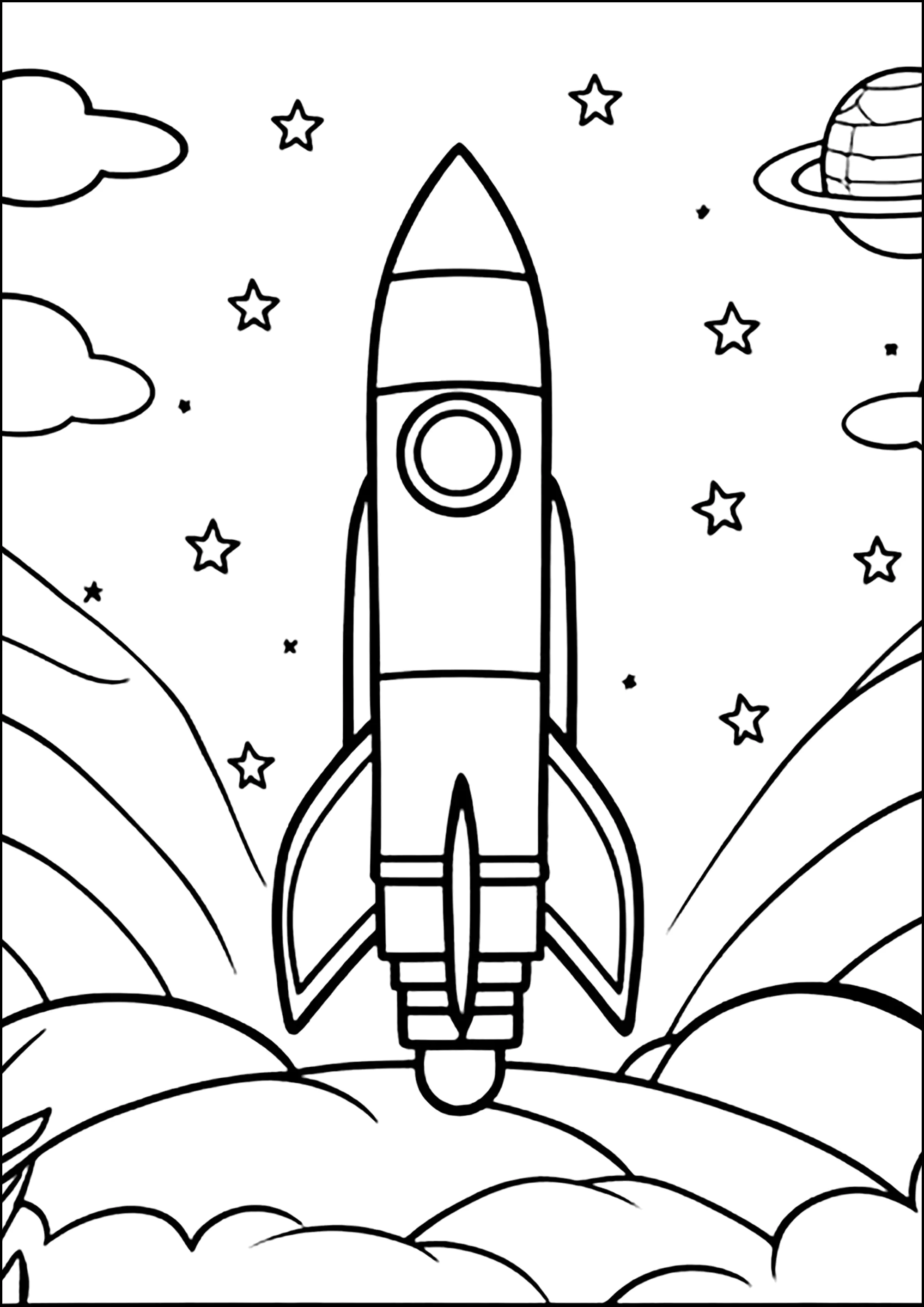 Pretty rocket ready to enter space (Printable Coloring Page for Kids)