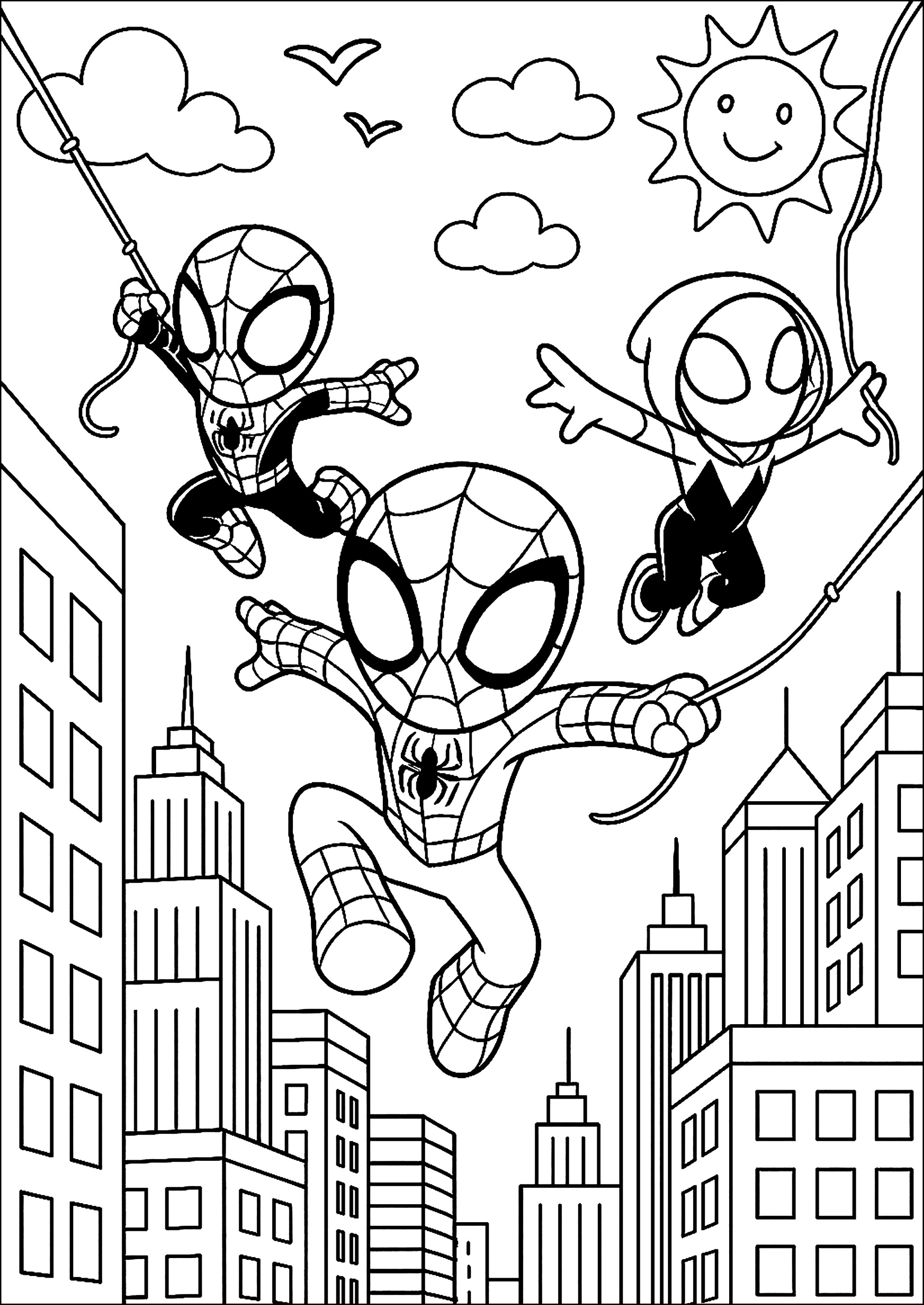 Adventures of masked heroes (Printable Spidey and His Amazing Friends Coloring Page for Kids)