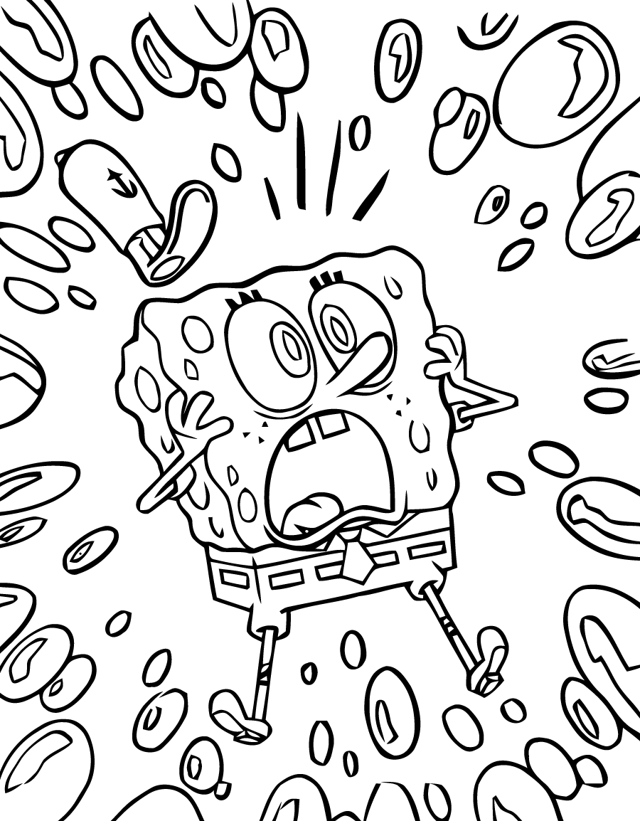 Spongebob Squarepants Black and White Kids Coloring Page 4