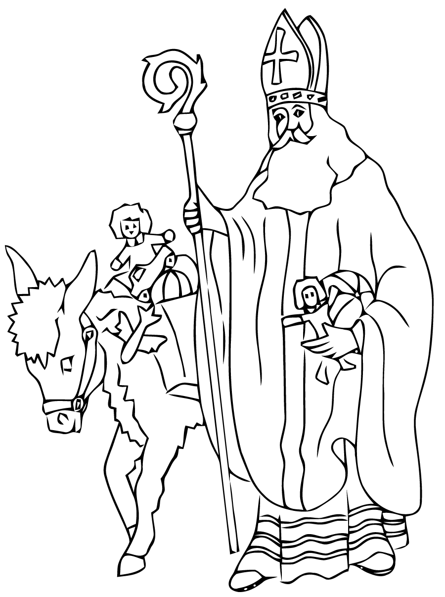 Coloring of Saint Nicholas and his donkey