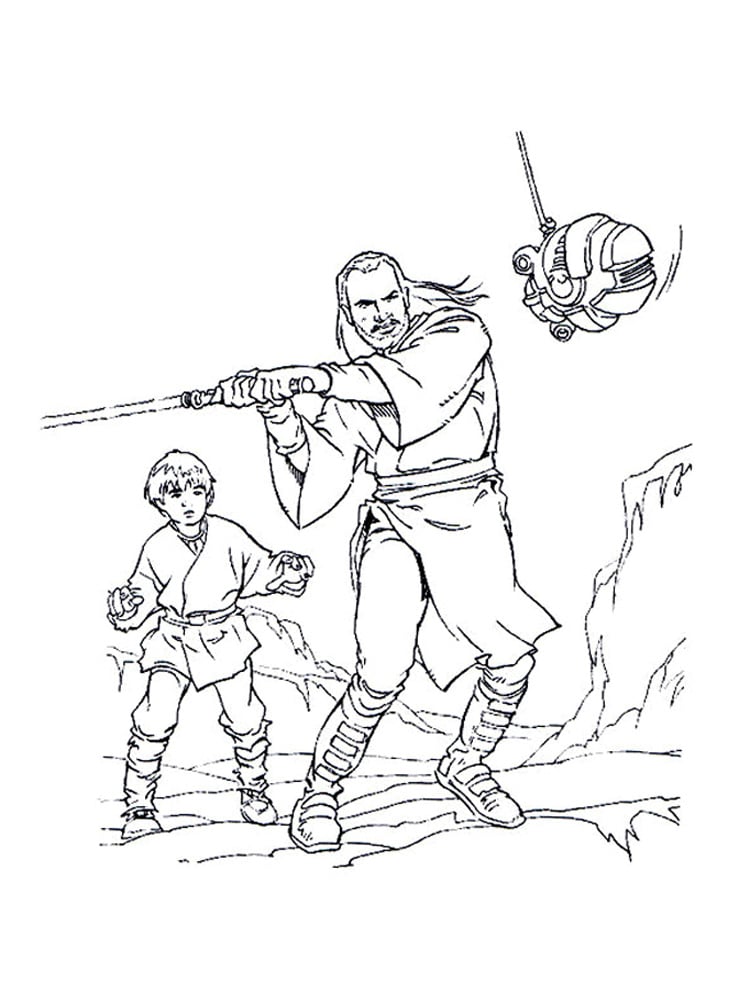 Anakin Skywalker with Qui Gon Jinn coloring page