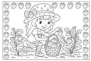 Collecting strawberries outdoors (Strawberry Shortcake Coloring Page)