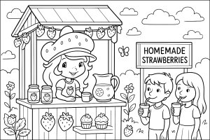 Summer sweets at the strawberry stand (Strawberry Shortcake Coloring Page)