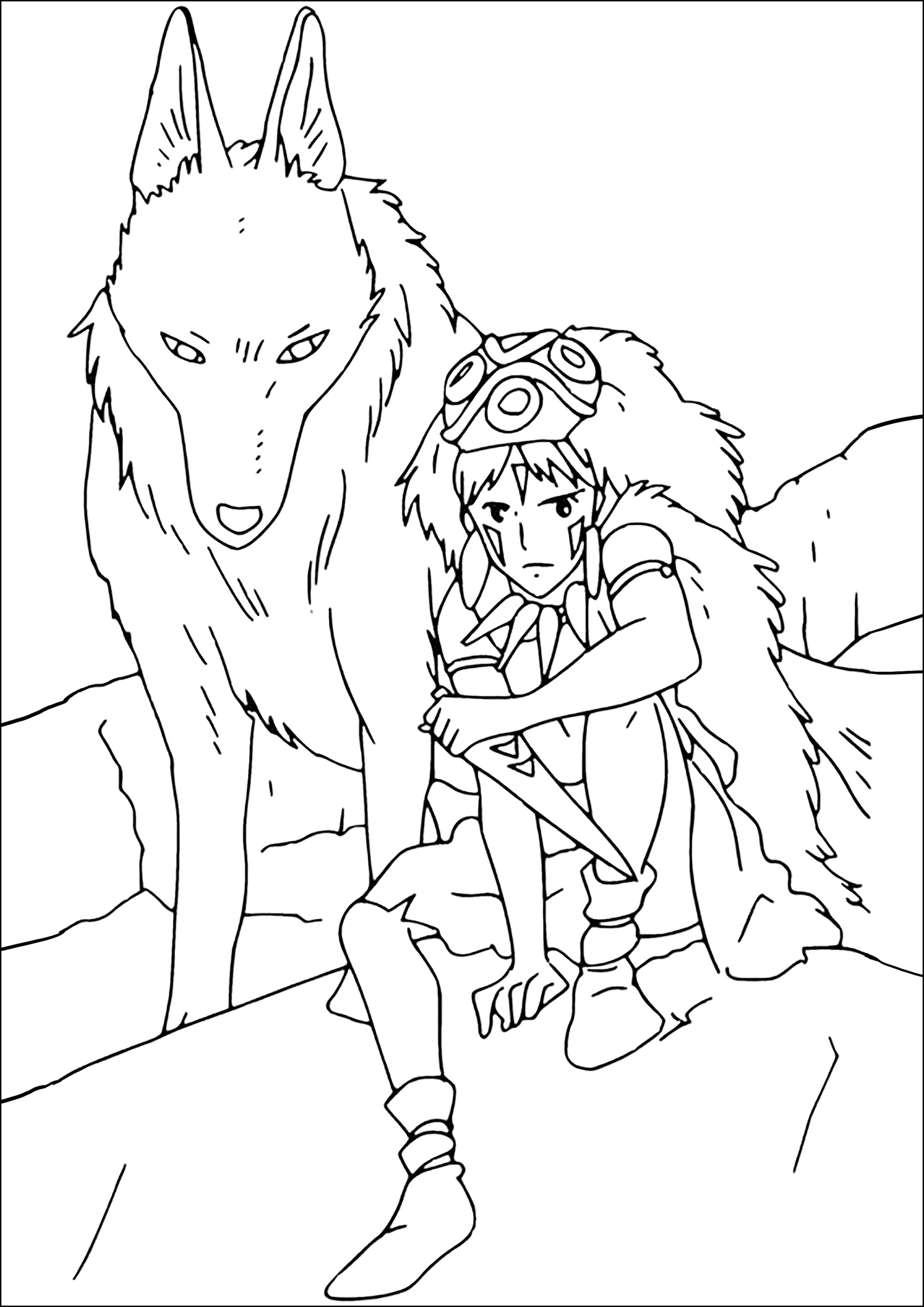 Studio Ghibli Coloring Page : Princess Mononoke Printable Studio Ghibli Coloring Page for Kids : Princess Mononoke